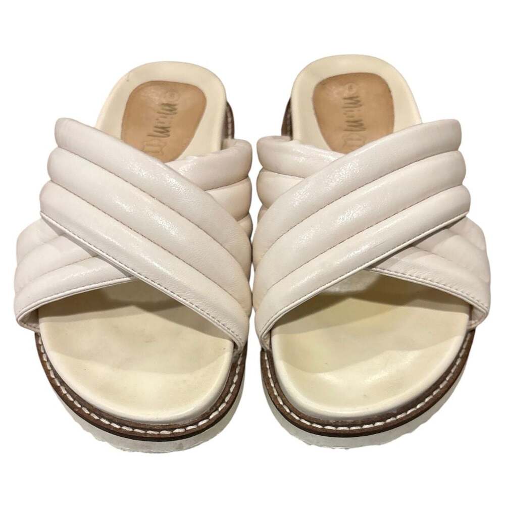 Mi.iM Cherish Quilted Puff Slide Sandals - Cream Leather - Size 8